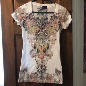 Daytrip short sleeve retro t-shirt with rhinestones